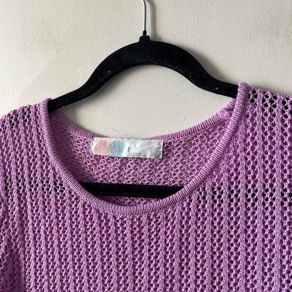 Free People FP BEACH Purple Knit Short Sleeve Top - Picture 3 of 8